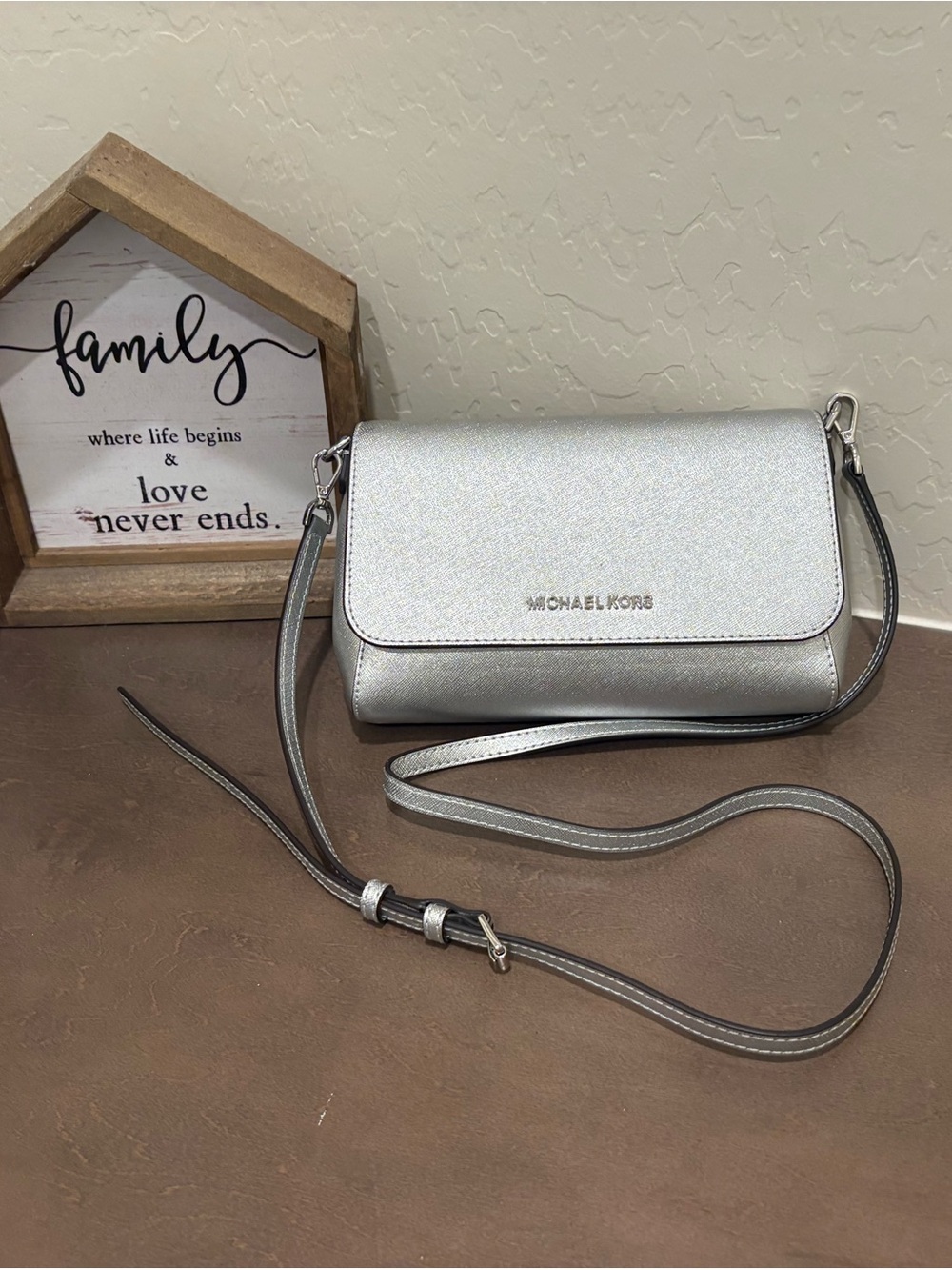 Michael Kors Silver Metallic Crossbody Bag